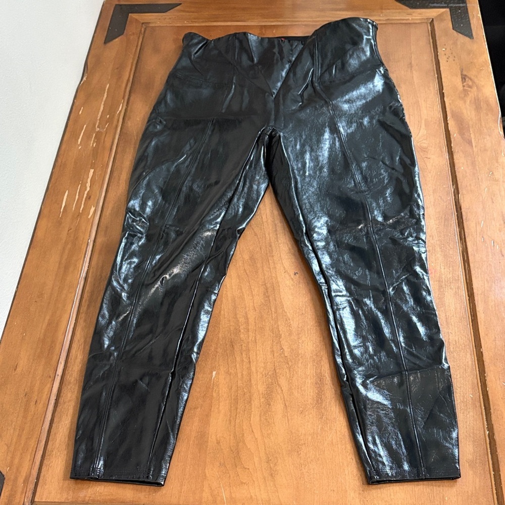 SPANX High Rise Pleather Black Pants Size XL